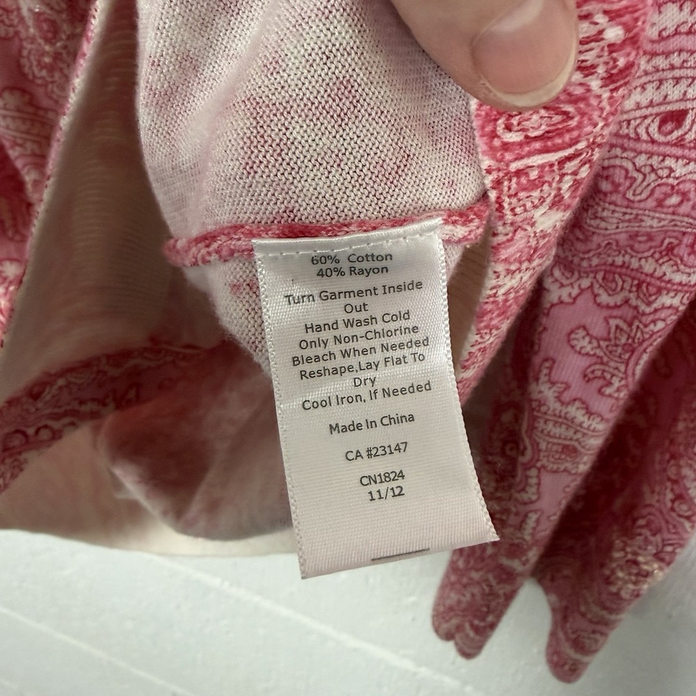 Talbots Cardigan Pink Paisley Beaded Soft Feminine Career Sparkly Dainty Size XL - Picture 10 of 12